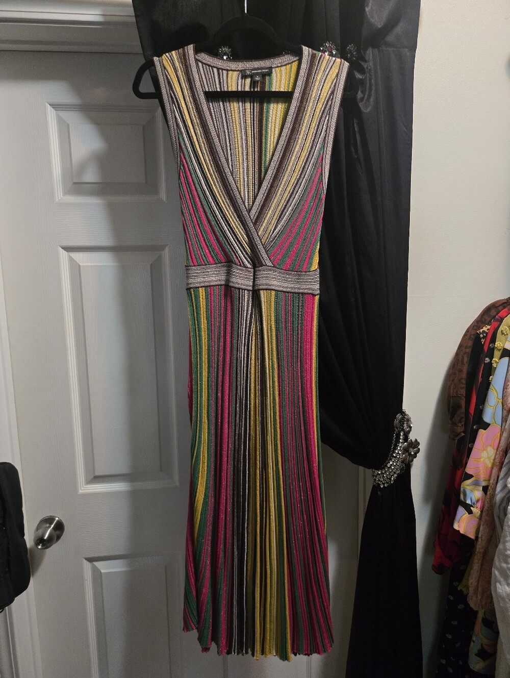 INC International Concepts Multicolor Striped V-Neck Maxi Dress